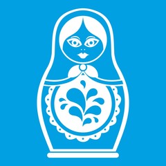Matryoshka icon white isolated on blue background vector illustration