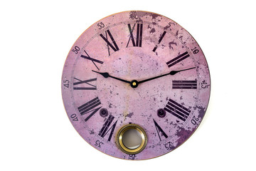 clock pink round vintage figures roman new year time old clock Isolated white watch horologe