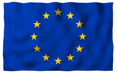 Slightly waving flag of the European Union isolated on white background, 3D rendering. Symbol of Europe