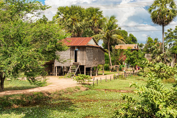 Fototapeta na wymiar Typical houses in countryside in Cambodia.