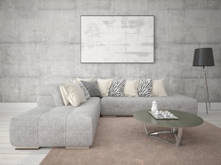 Mock up a stylish living room with a trendy corner sofa and hipster background.