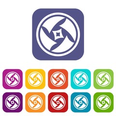 Covered objective icons set vector illustration in flat style in colors red, blue, green, and other