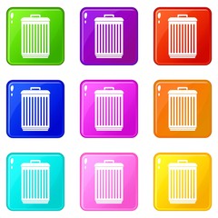 Trashcan icons of 9 color set isolated vector illustration