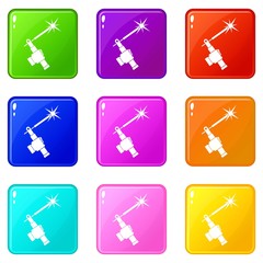 Mig welding torch in hand icons of 9 color set isolated vector illustration