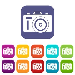 Photocamera icons set vector illustration in flat style in colors red, blue, green, and other