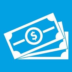 Stack of dollar bills icon white isolated on blue background vector illustration