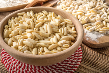 Fresh uncooked cavatelli pasta.
