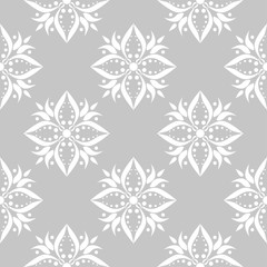 Gray and white floral ornament. Seamless pattern