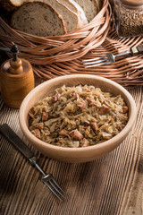 Bigos - stewed cabbage with meat,dried mushrooms and smoked sausage.