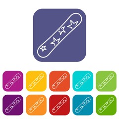 Snowboard icons set vector illustration in flat style in colors red, blue, green, and other