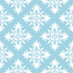 White flowers on blue background. Ornamental seamless pattern