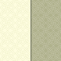 Olive green set of seamless geometric patterns