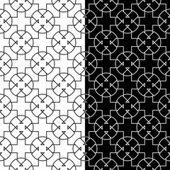Black and white geometric ornaments. Set of seamless patterns