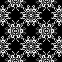 Black and white floral ornament. Seamless pattern