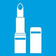 Lipstick icon white isolated on blue background vector illustration