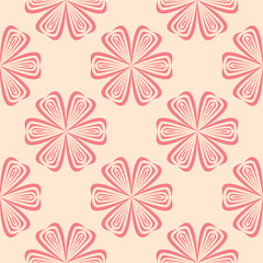 Red floral seamless pattern on beige background