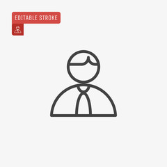 Outline User icon isolated on grey background. Line Person pictogram. Human avatar symbol for website design, mobile application, ui. Editable stroke. Vector illustration, eps10.