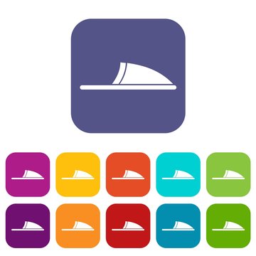Slippers icons set vector illustration in flat style in colors red, blue, green, and other