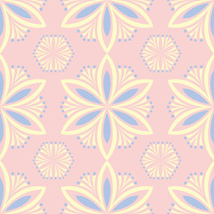 Fototapeta na wymiar Floral seamless background. Pink, blue and yellow flower pattern