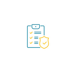 Checklist with shield line icon, Insurance policy concept, data document security. illustration