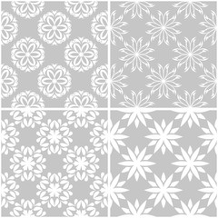 Floral patterns. Set of gray and white seamless backgrounds
