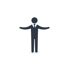 Happy Businessman Person with raised hands up vector icon. Flat illustration on white background