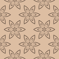 Brown floral seamless pattern on beige background