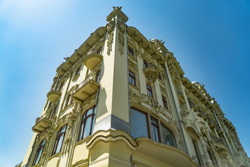 European architecture. Facade of vintage historic building.
