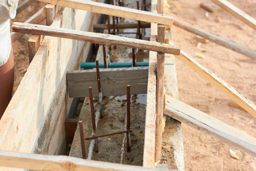 Fototapeta na wymiar The foundation of a new house, preparation for pouring cement