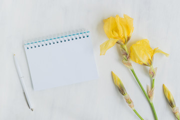 Mockup notebook with iris flower