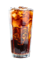 fizzy drink with ice in glass isolated on white background