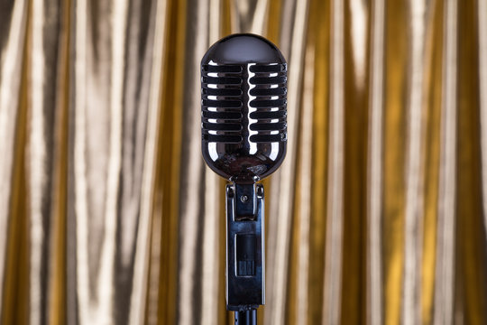 vintage studio microphone in a restaurant