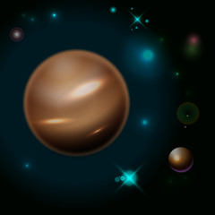 Vector planet, galaxy and the stars on the dark background.