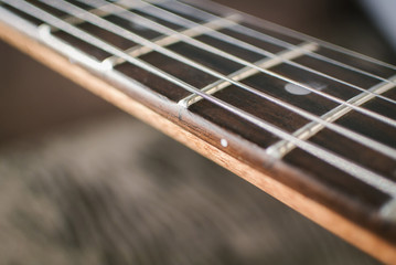 Close-up of Guitar fretboard