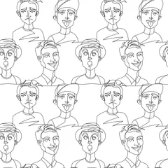 Wall murals One line Seamless Pattern with Man Portrait One Line Art
