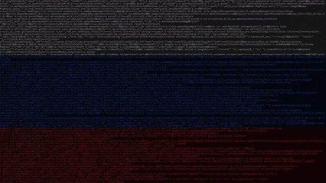 Source code and flag of Russia. Russian digital technology or programming related loopable animation