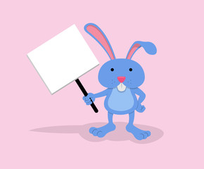 Cartoon bunny with hand holding blank rectangle placard