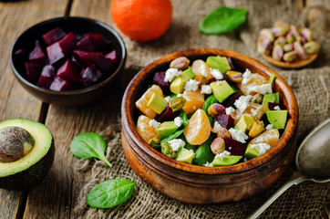Spinach mandarin beet Feta pistachios salad