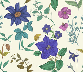 Vintage flowers. Botanical floral print. Seamless pattern.