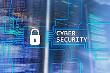 Cyber security, information privacy and data protection concept on server room background.