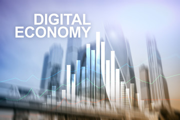 Fototapeta premium DIgital economy, financial technology concept on blurred background.