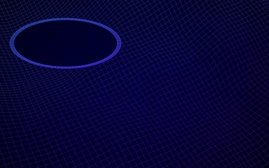 Abstract landscape on a blue background. Cyberspace grid. Hi-tech network, technology. 3D illustration. Mockup