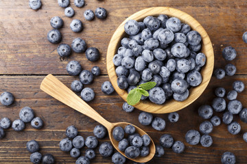 blueberry on a wooden background top view
