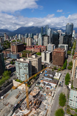 Vancouver, British Columbia, Canada - May 10, 2018: Aerial view of the new construction building in Downtown.