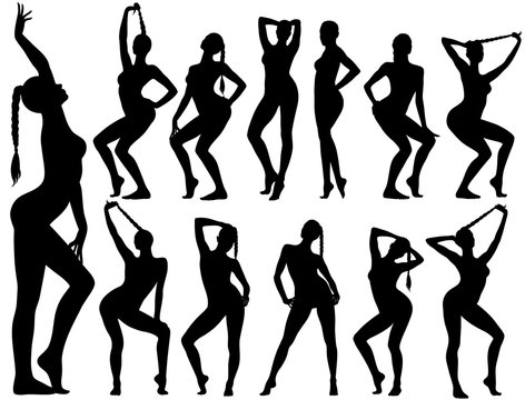 Silhouettes of pinup girls sitting in sexy poses.