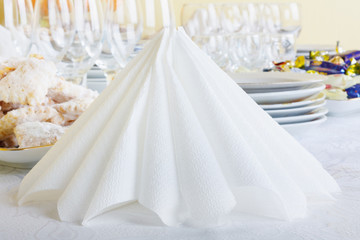 Decorated catering banquet table with different food snacks and appetizers