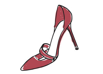 High heel shoe. Red stiletto vector illustration isolated on white. Hand drawn design element. Feminine, women, shoe sketch for cards, stickers, scrapbooking, stationery and more. Fashion, style.