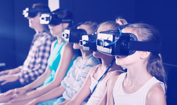 Parents with children satisfied video in room virtual reality