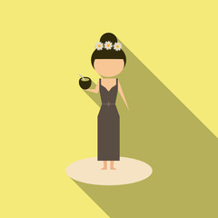 cute cartoon girl enjoying coconut drink on the beach