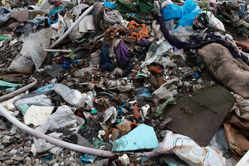 Garbage pile in trash dump or landfill. Pollution concept